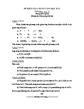 Đề kiểm tra chất lượng học kỳ I môn Hoá học 8